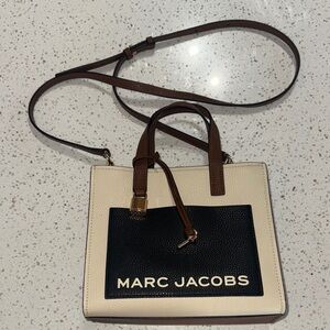 Marc Jacobs Mini Grind colorblock leather tote bag light beige/white brown black